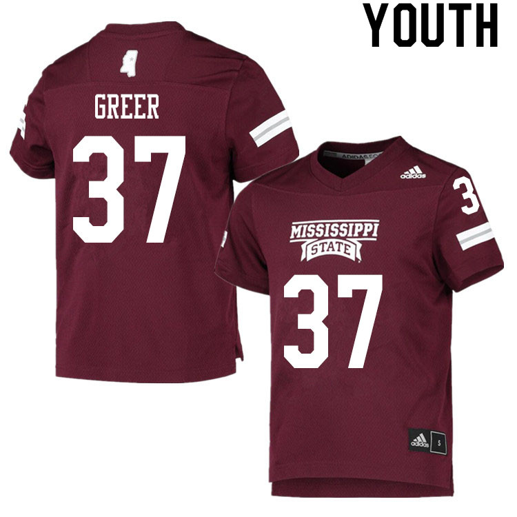 Youth #37 Haze Greer Mississippi State Bulldogs College Football Jerseys Sale-Maroon - Click Image to Close